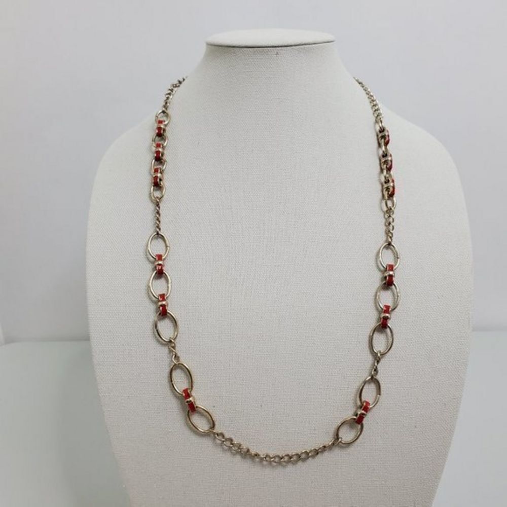 Banana Republic Necklace Red Enamel Gold Tone Chai‎